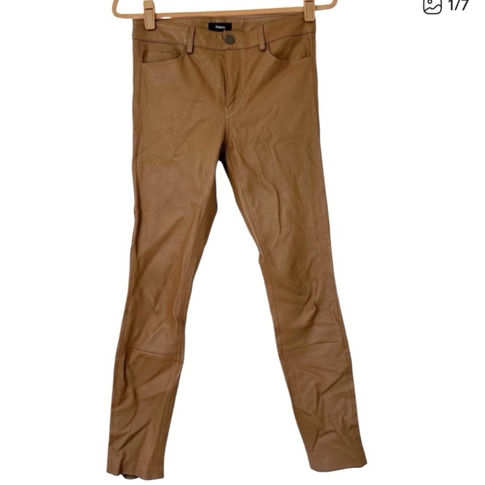 Theory Lamb Leather Skinny Pants Tan Womens 2